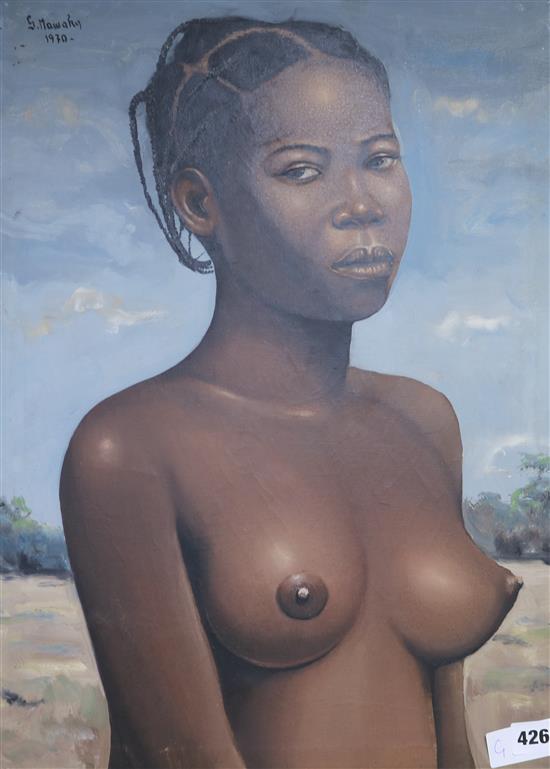 S. Mawaka, oil on canvas, Portrait of an African girl, signed and dated 1970, 55 x 39cm, unframed